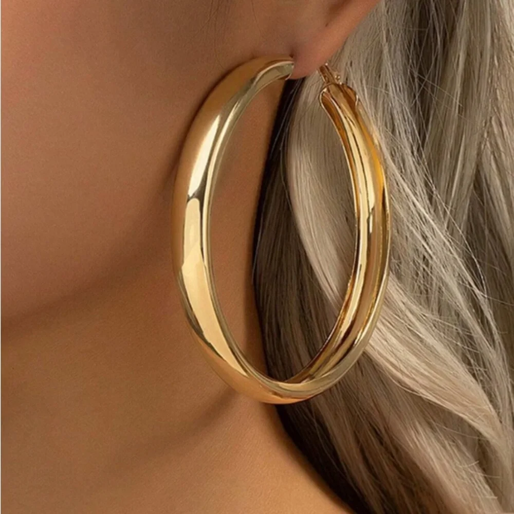 Chunky 18k Gold Hoop Earrings 5”